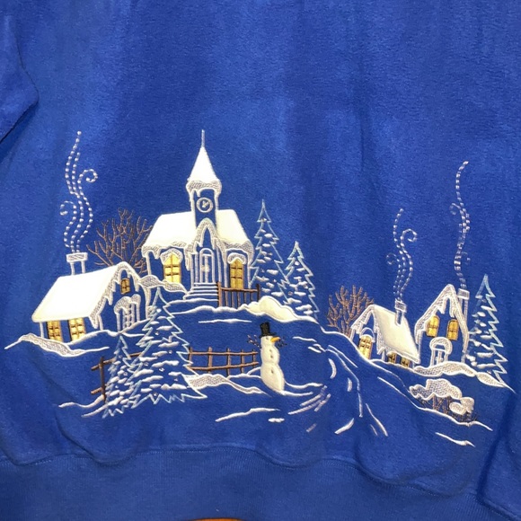 •ALFRED DUNNER•BLUE HOLIDAY WINTER SCENE EMBROIDERY 1/4 ZIP FLEECE PULLOVER  PM - Picture 3 of 7